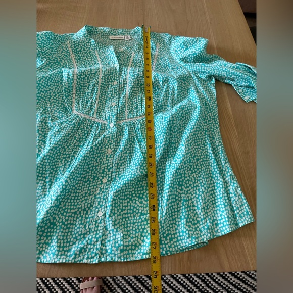 St. John’s Bay|Mint Blue Polka Dot Button Down Long Sleeve Blouse with Crotchet• - Picture 8 of 9